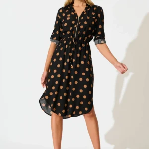 Rival Zip Dress in Black with Brown Spot