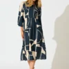 Calissa Midi Dress in Navy Linen Blend