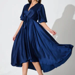 Helsinki Maxi Dress In Navy Satin