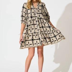 Emelyn Smock Cream Black Tile